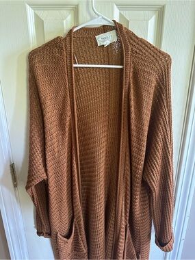 Cable & Gauge Rust Brown Open-Front Waffle Cardigan